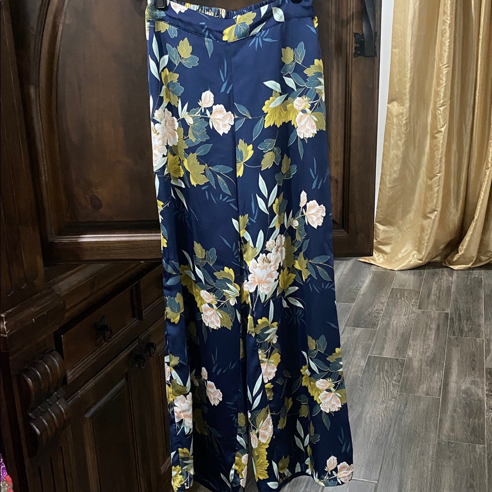 Lucy Paris Floral Wide Leg Pants - Blue and Yellow